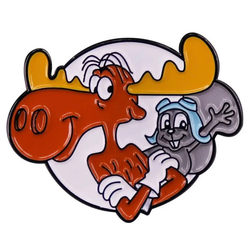Rocky and Bullwinkle Enamel Pin Classic Retro Cartoon TV Moose Squirrel Badge